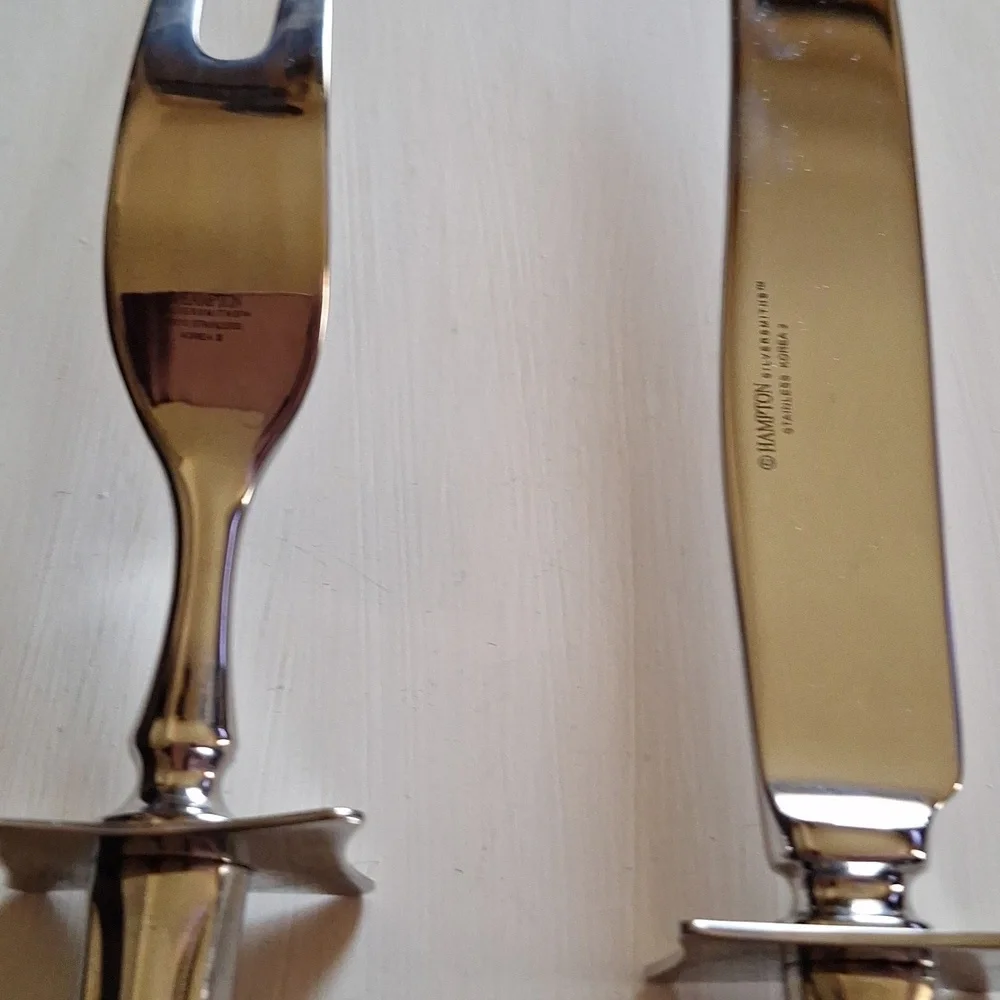 VTG Beautiful Hampton Silversmiths 2-piece Stainless Carving Set wooden box